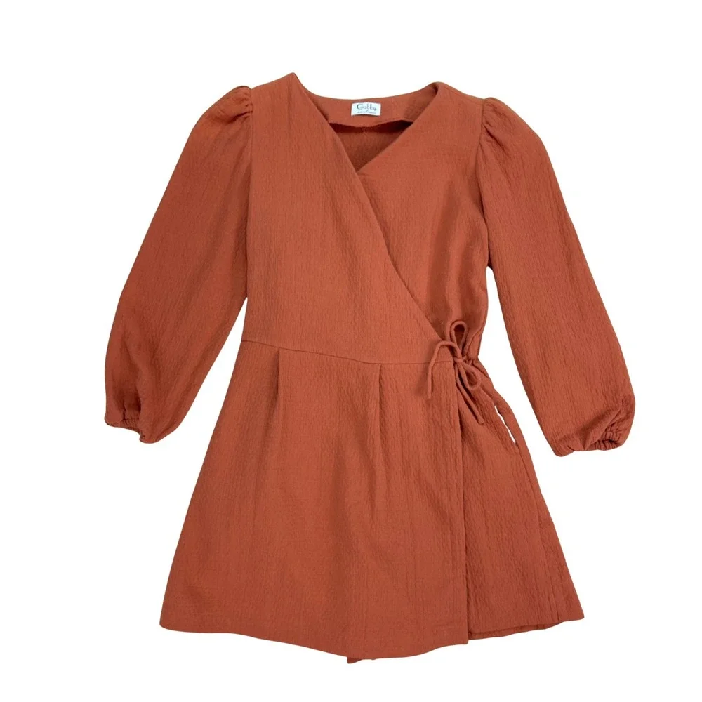 Luli &‎ Me Gabby Girls Grace Wrap Romper Rust 100% Cotton Sz M Cottage Boho